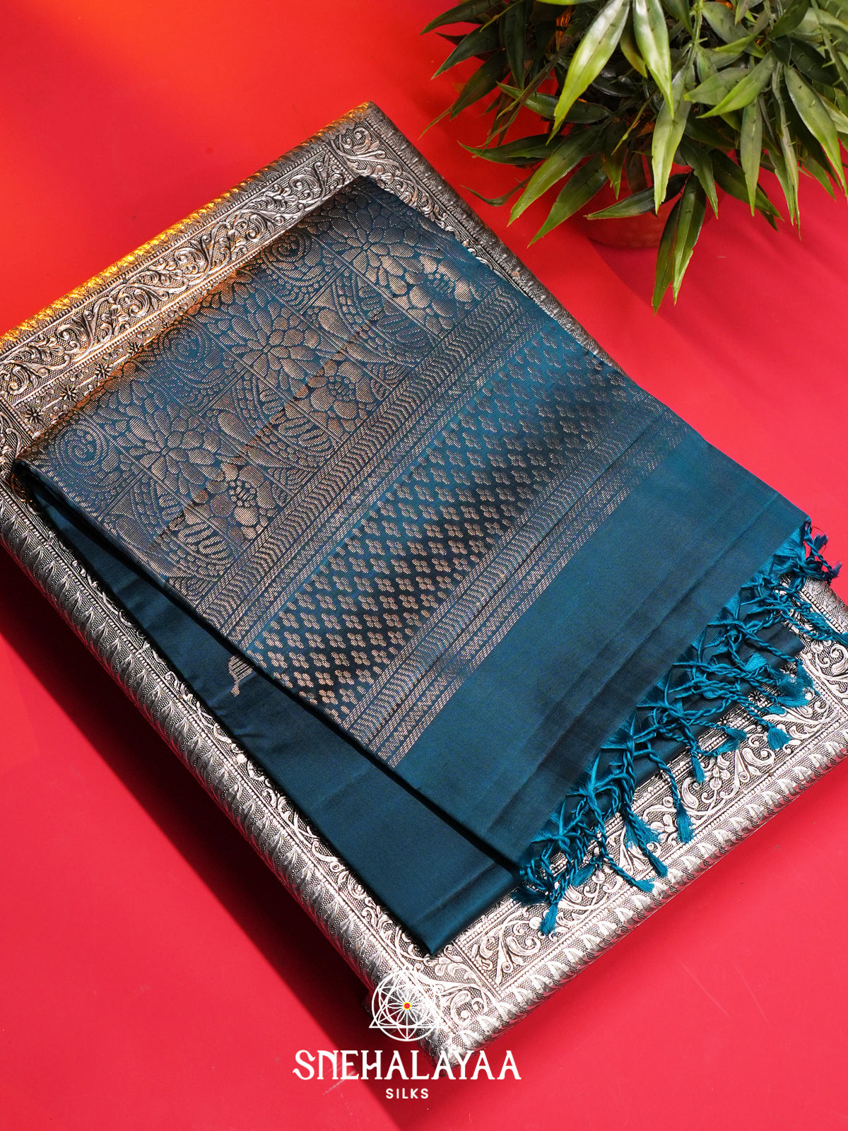 Peacock Blue Soft Silk Saree