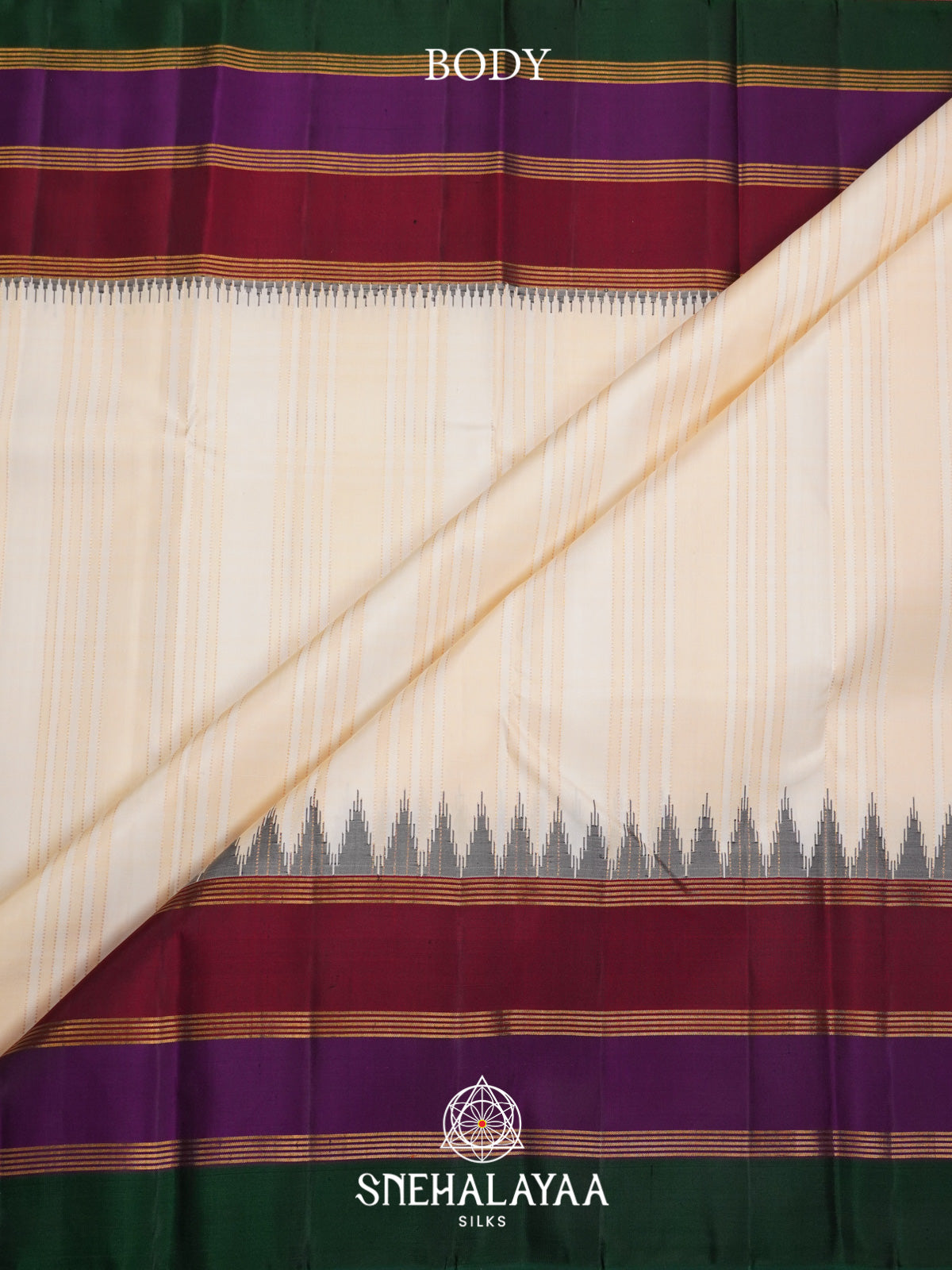 Cream Kanjivaram Silk Saree