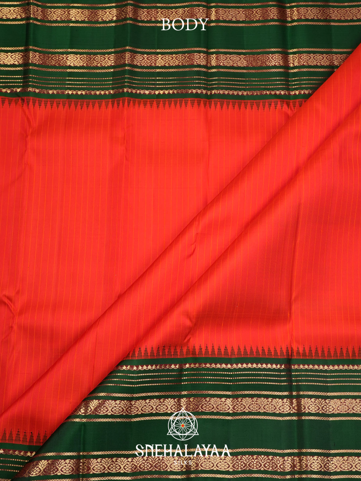 Coral Red Kanjivaram Silk Saree