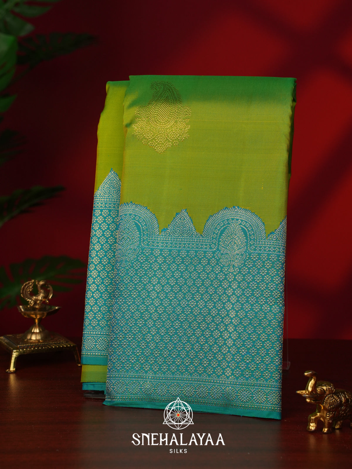 Lime Green Kanjivaram Silk Saree