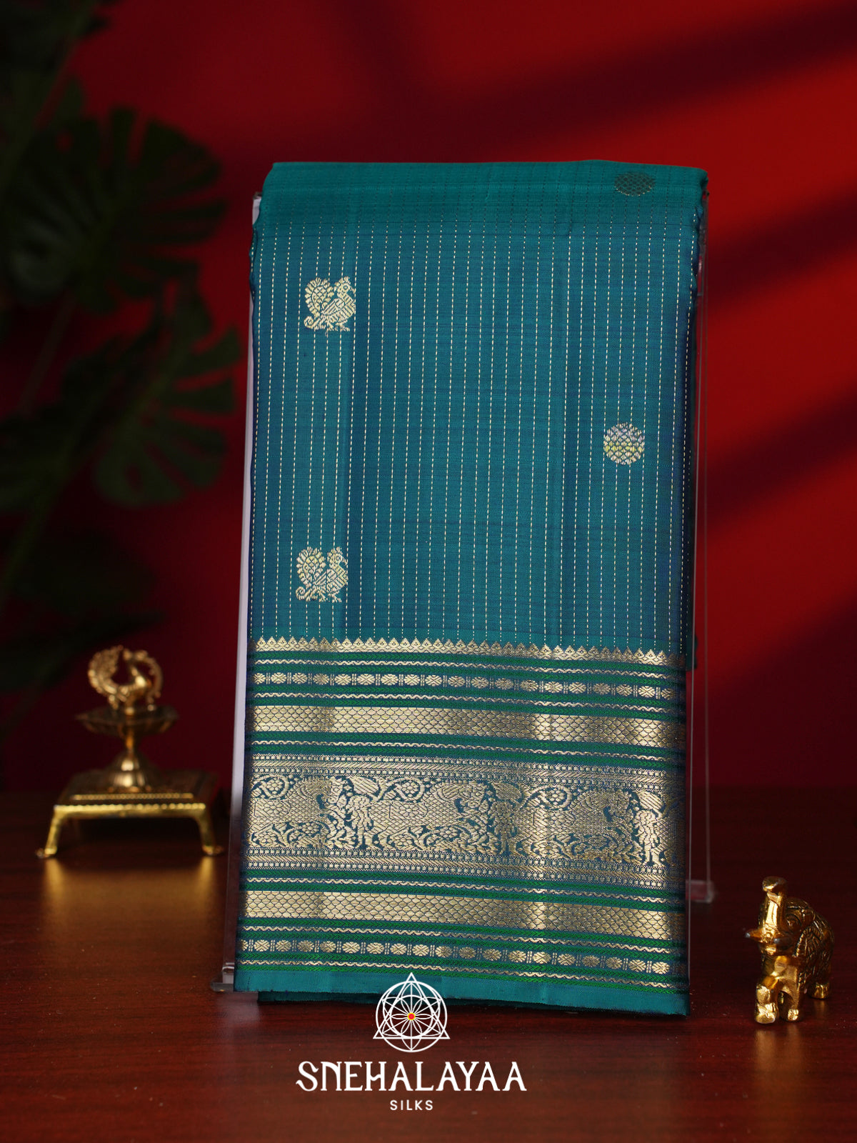 Teal Blue Kanjivaram Silk Saree
