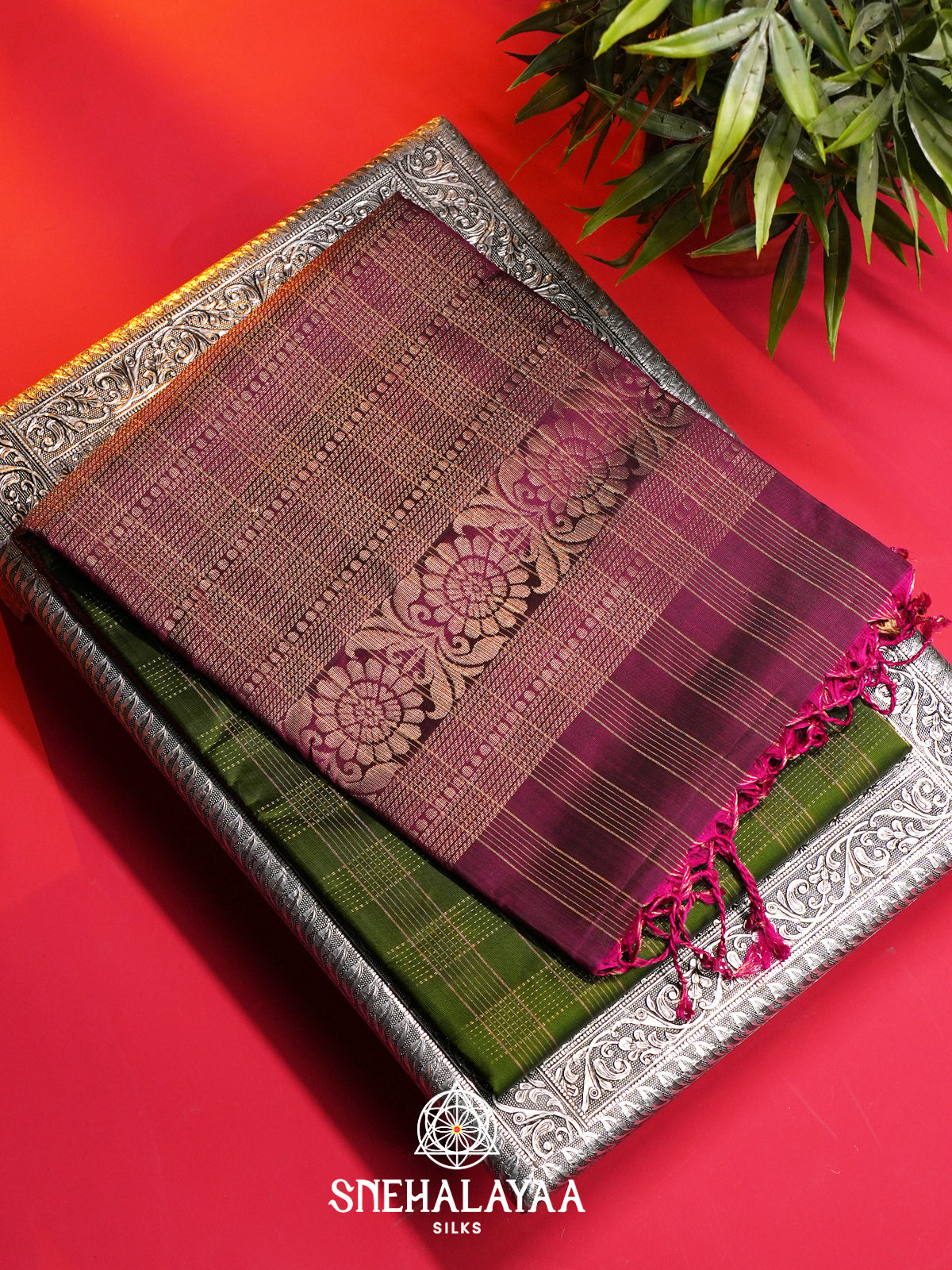 Olive Green Soft Silk Saree