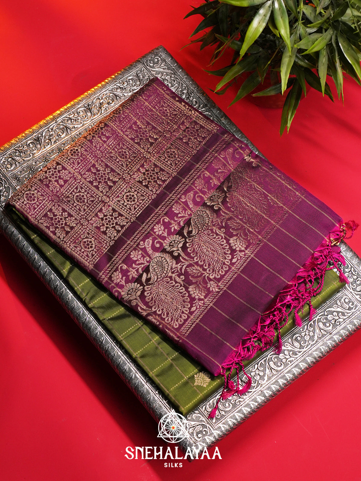 Olive Green Soft Silk Saree