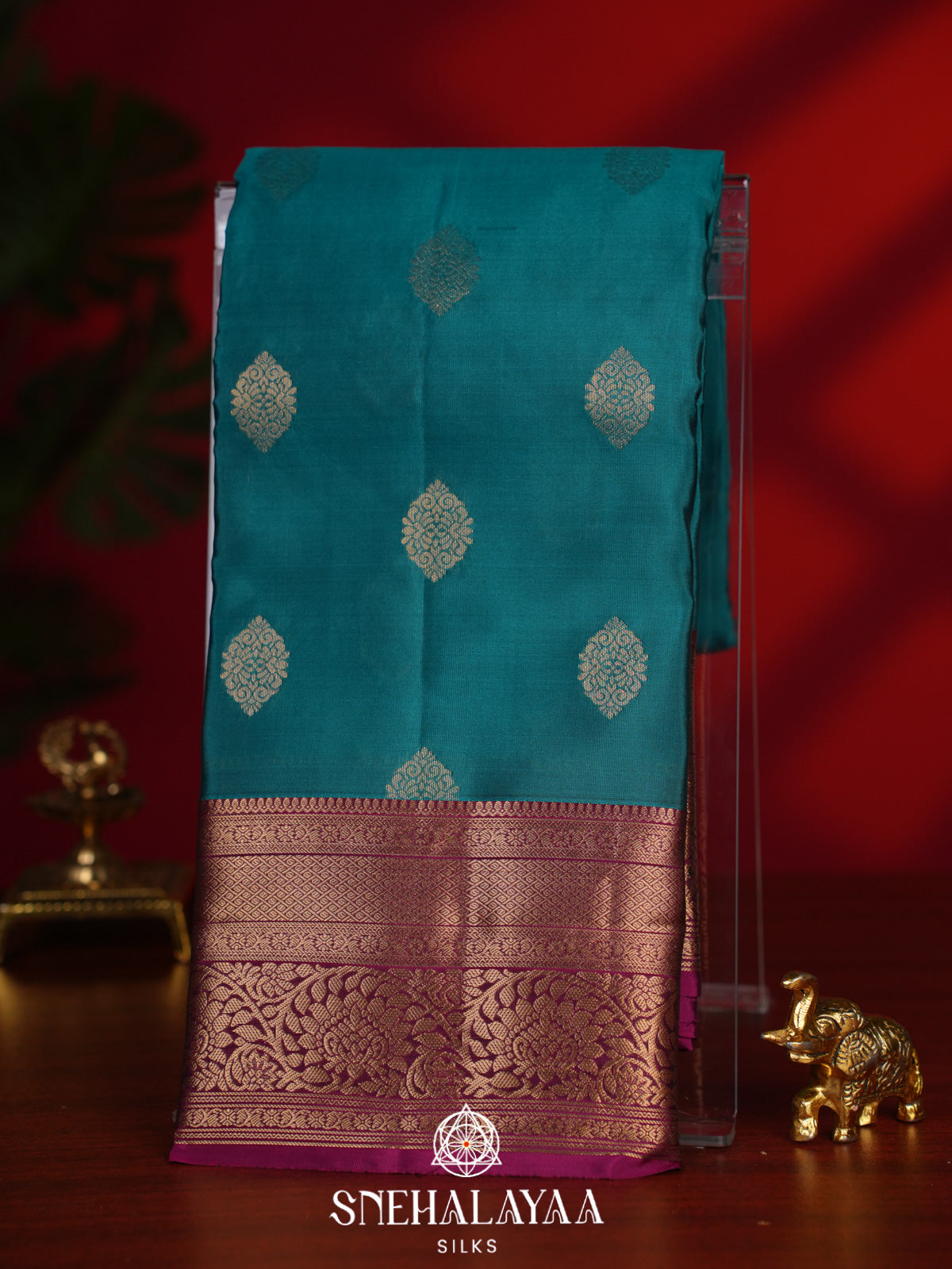 Teal Blue Kanjivaram Silk Saree