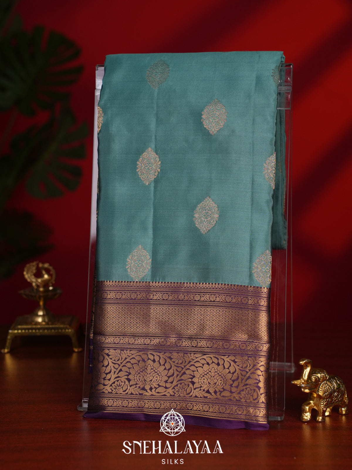 Teal Blue Kanjivaram Silk Saree