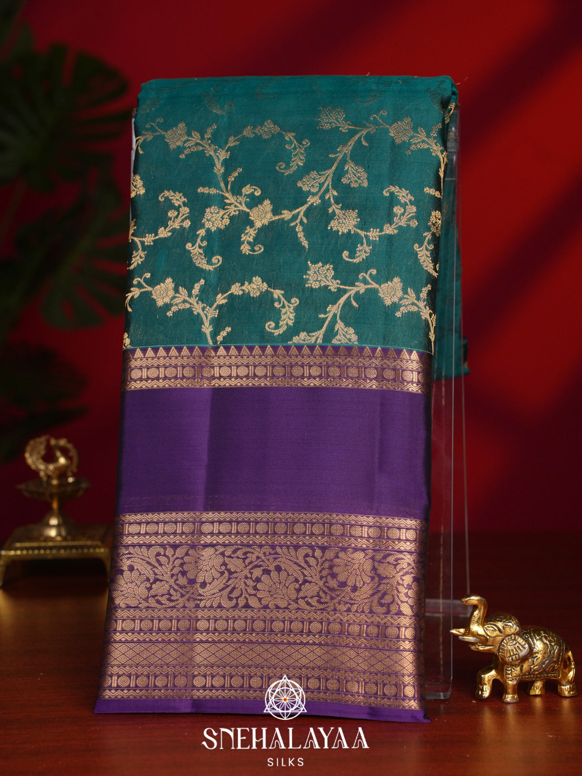 Teal Blue Kanjivaram Silk Saree