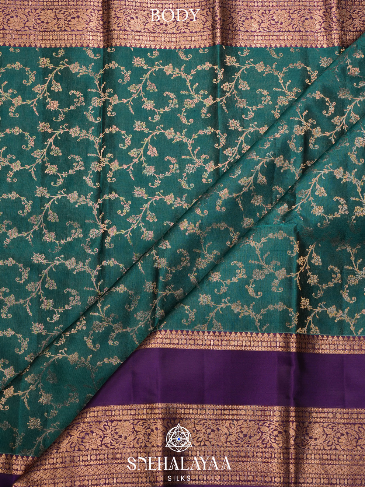 Teal Blue Kanjivaram Silk Saree
