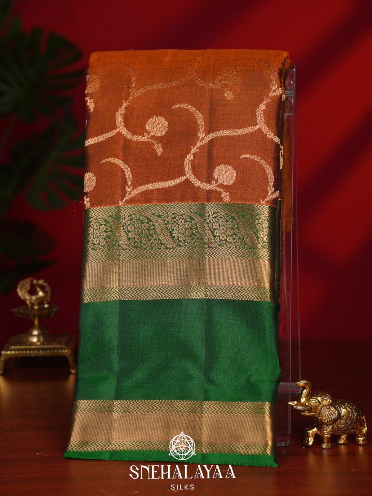 Burnt Orange Kanjivaram Silk Saree