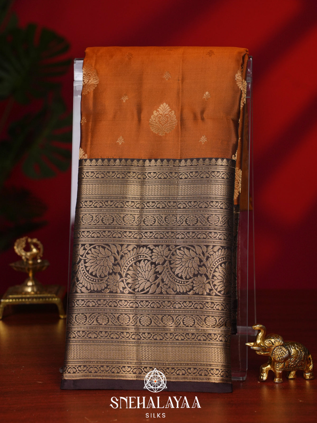 Burnt Orange Kanjivaram Silk Saree