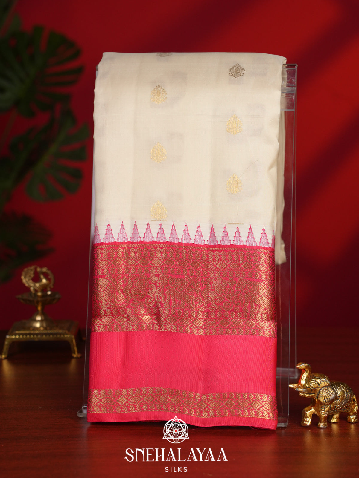 Cream Kanjivaram Silk Saree