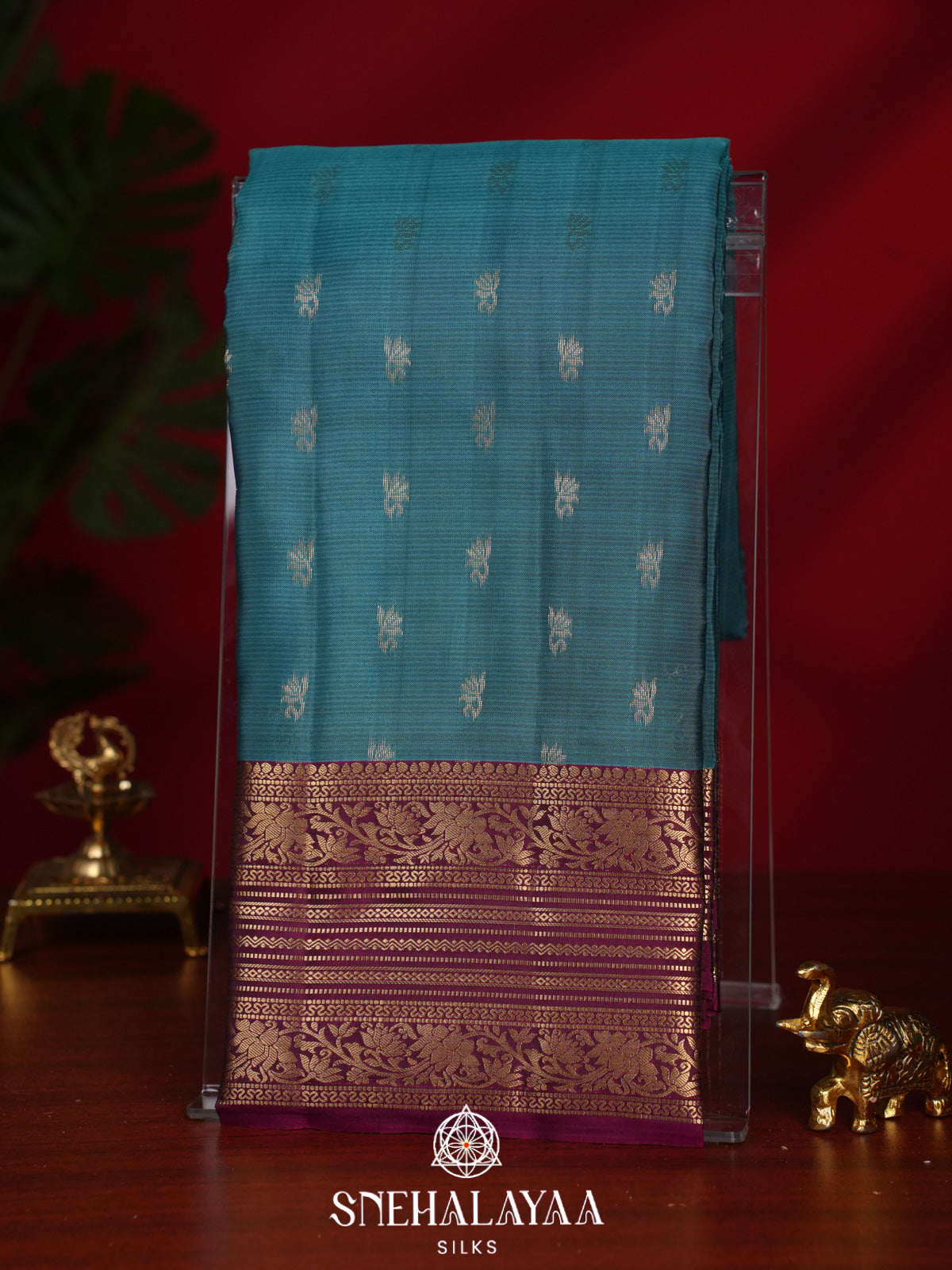 Teal Blue Kanjivaram Silk Saree
