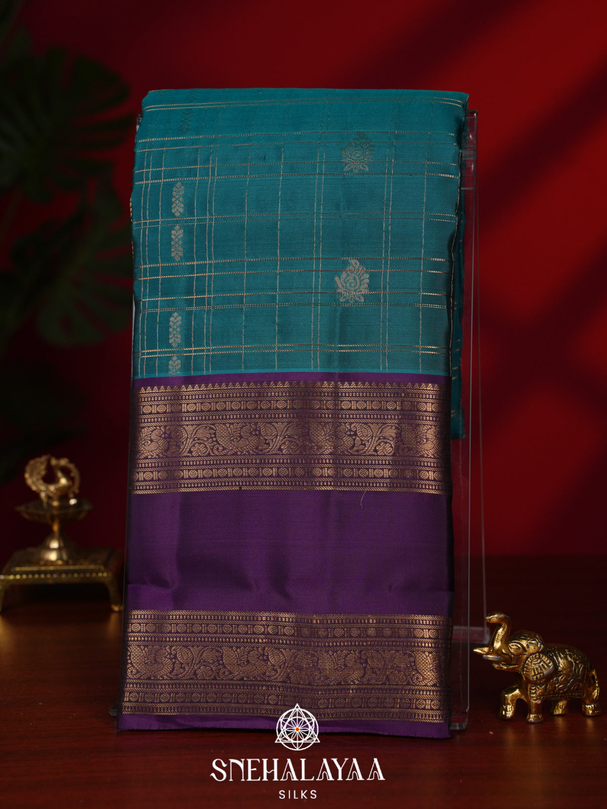 Teal Blue Kanjivaram Silk Saree
