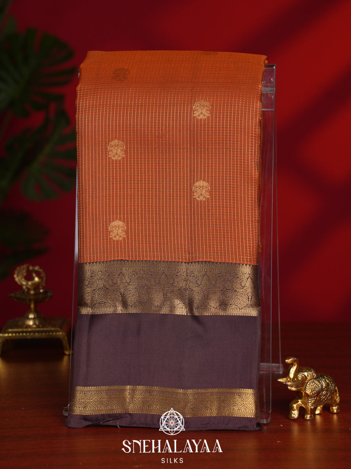 Burnt Orange Kanjivaram Silk Saree