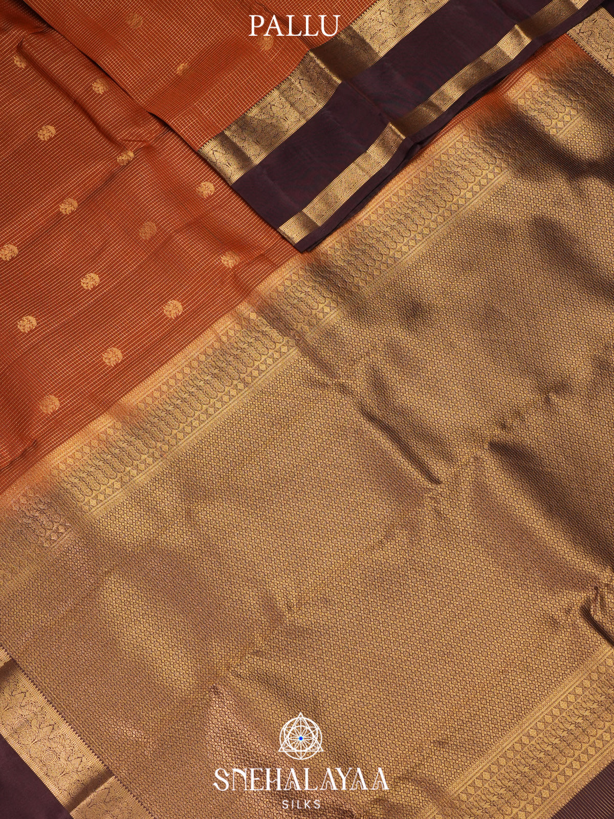Burnt Orange Kanjivaram Silk Saree