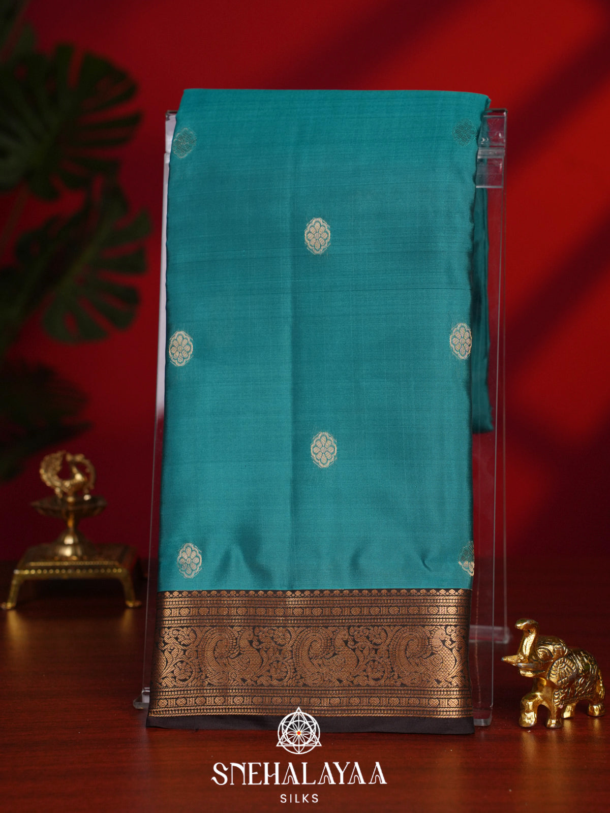 Teal Blue Kanjivaram Silk Saree