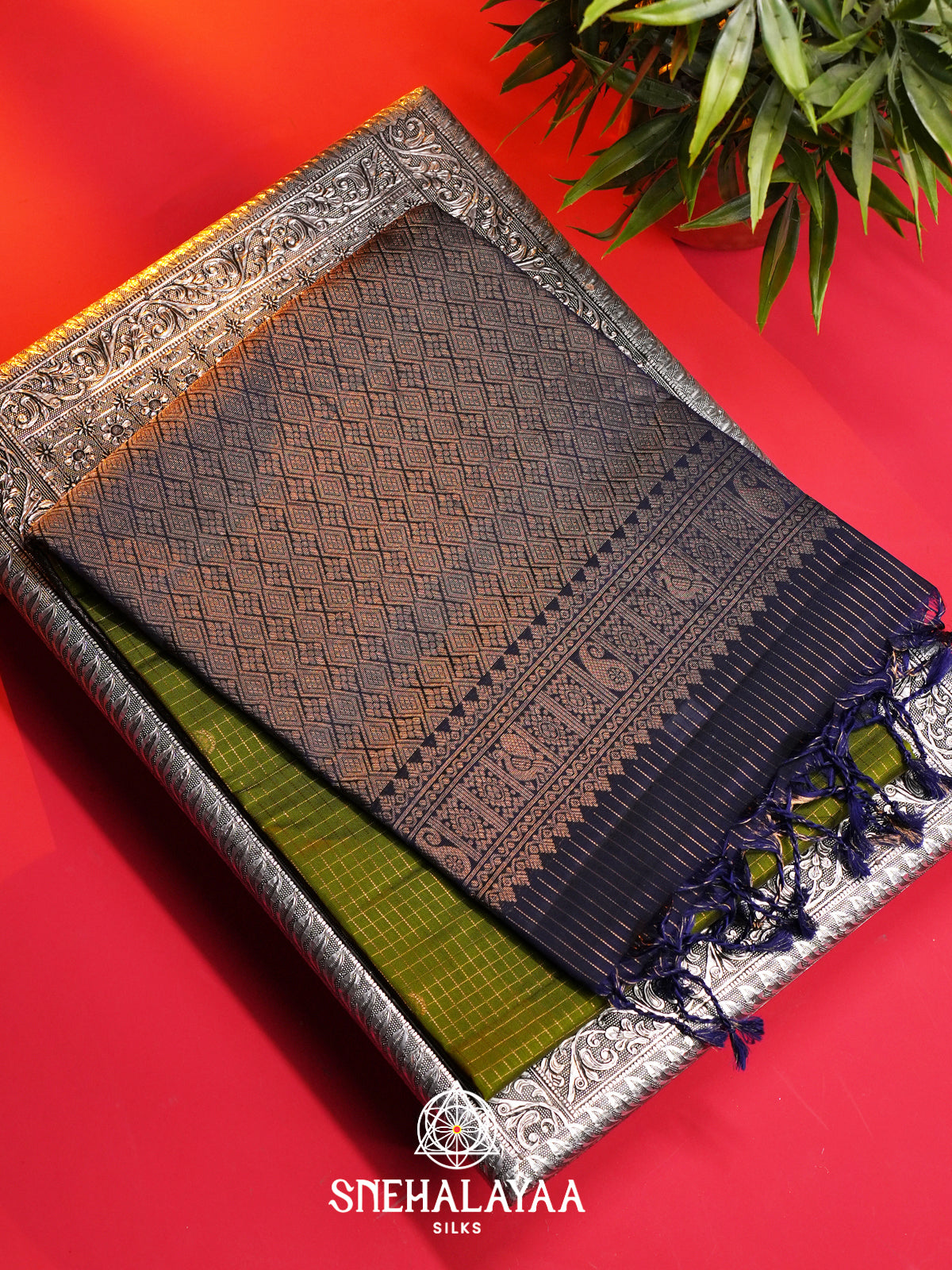 Olive Green Soft Silk Saree