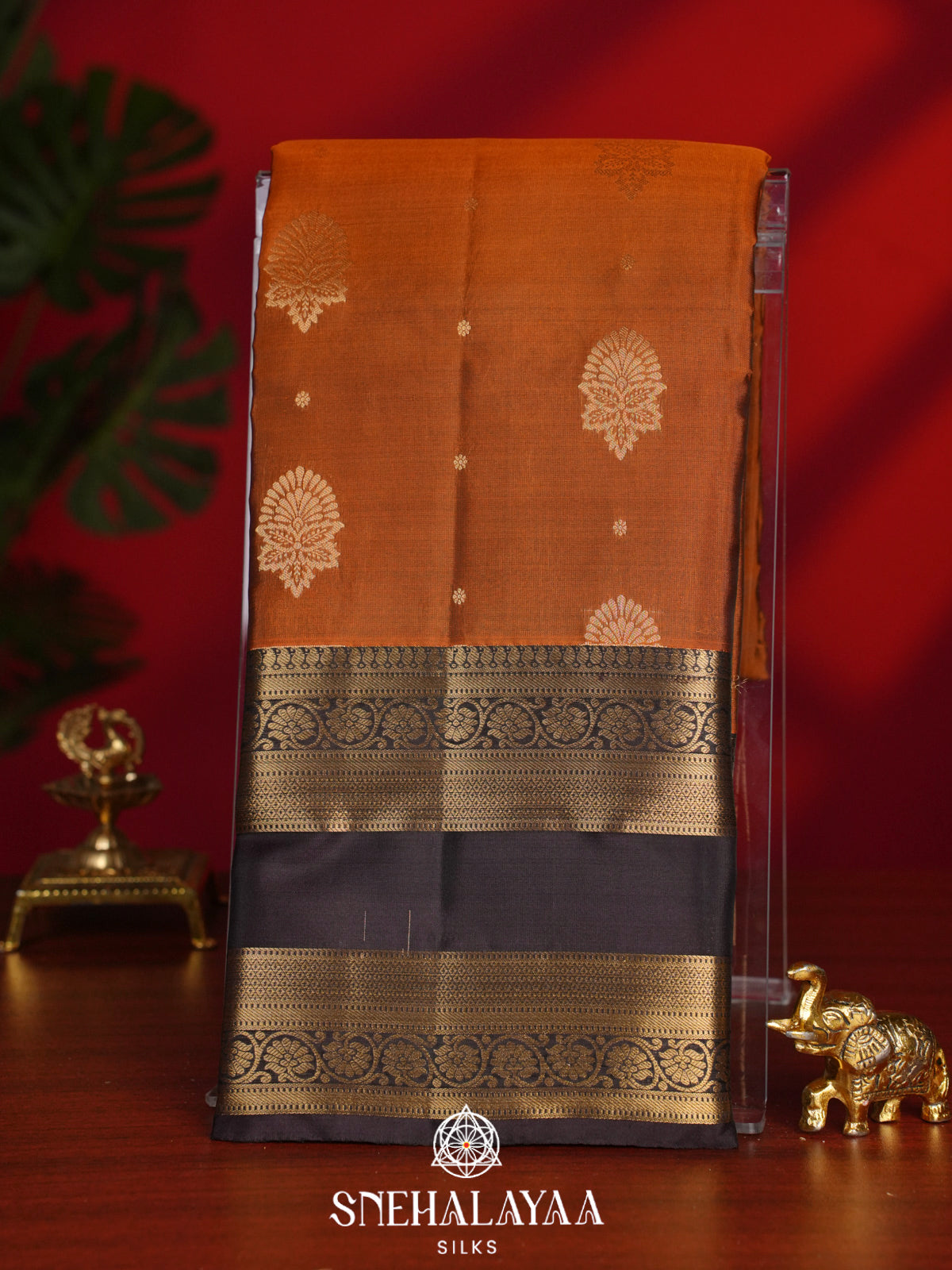 Burnt Orange Kanjivaram Silk Saree