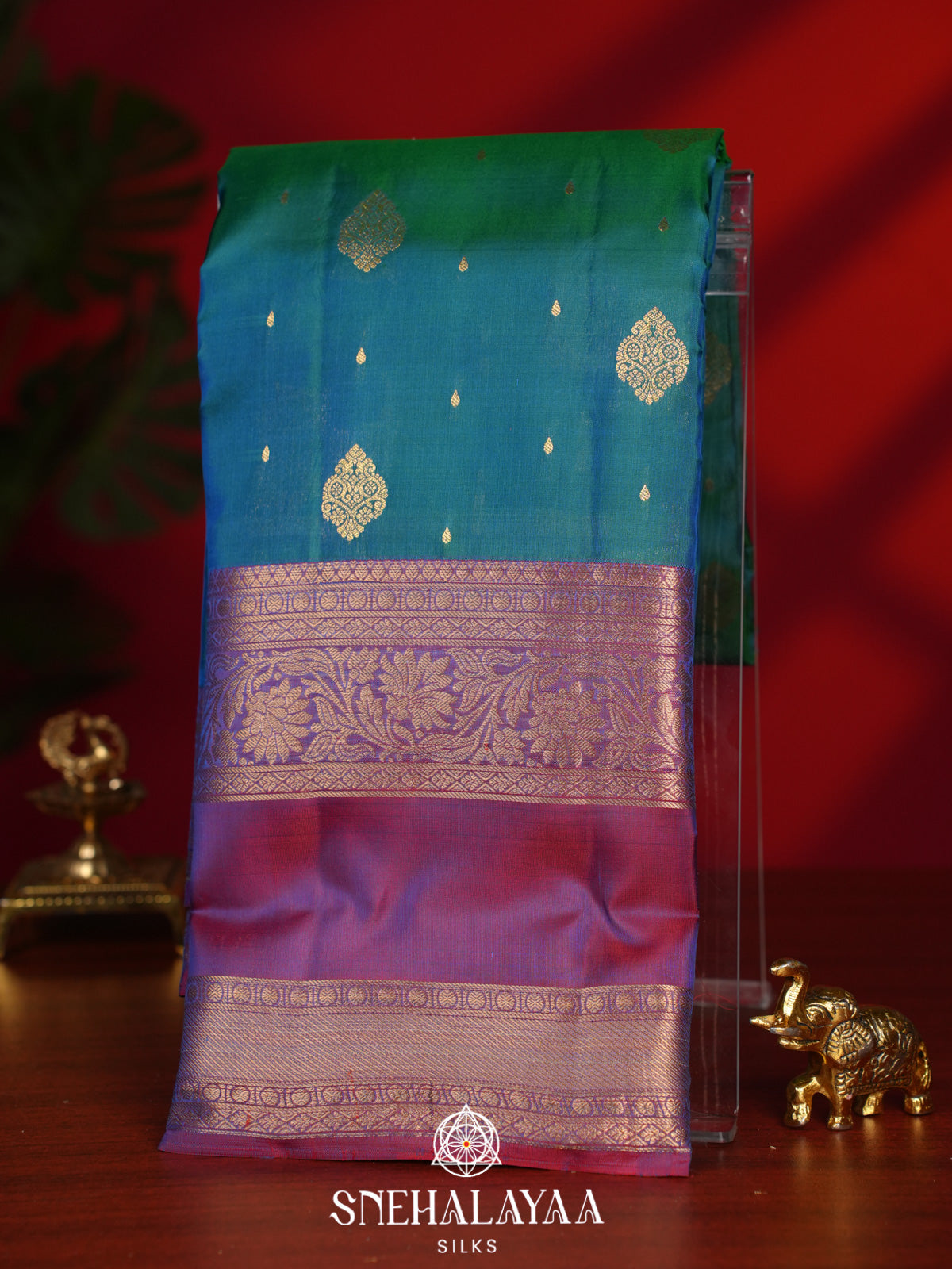 Teal Blue Kanjivaram Silk Saree