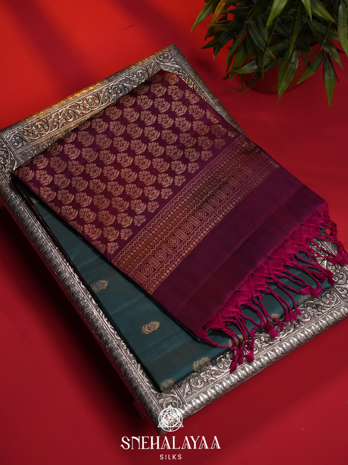 Dusty Blue Soft Silk Saree