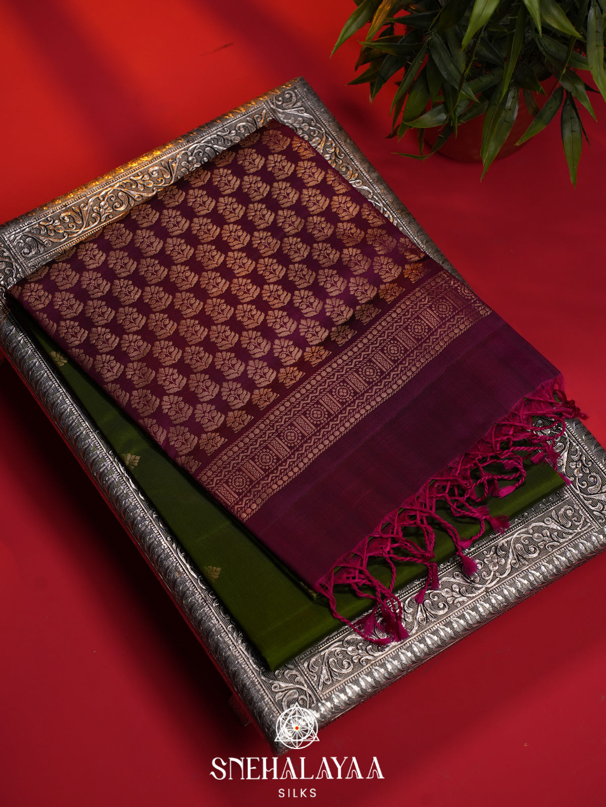 Olive Green Soft Silk Saree