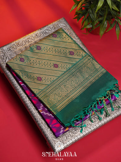 Teal Ikat Soft Silk Saree