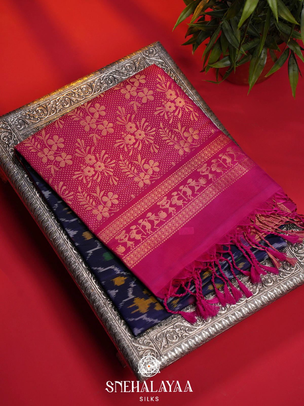 Pink Ikat Soft Silk Saree