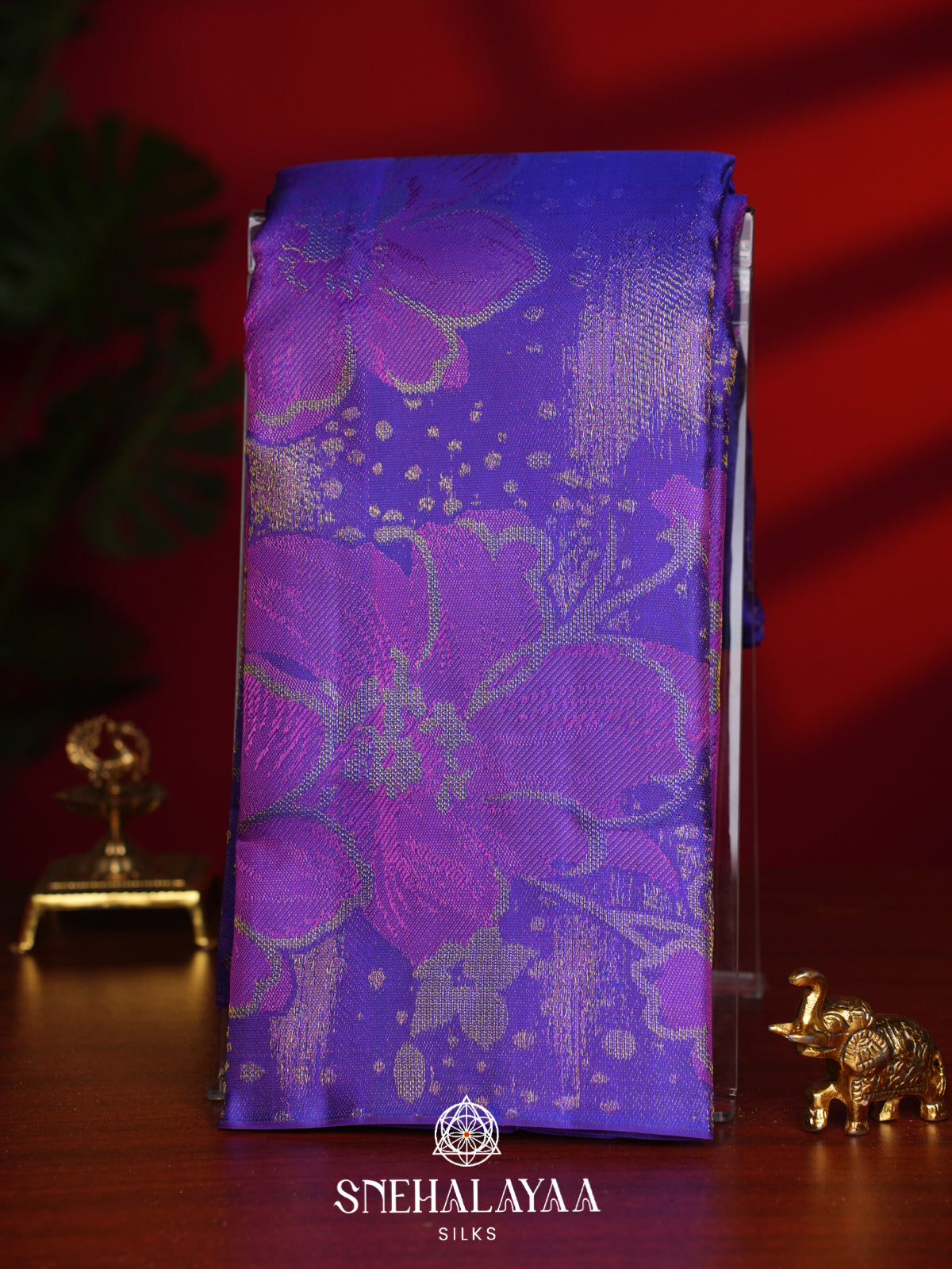 Royal Purple Kanjivaram Silk Saree with Floral Design