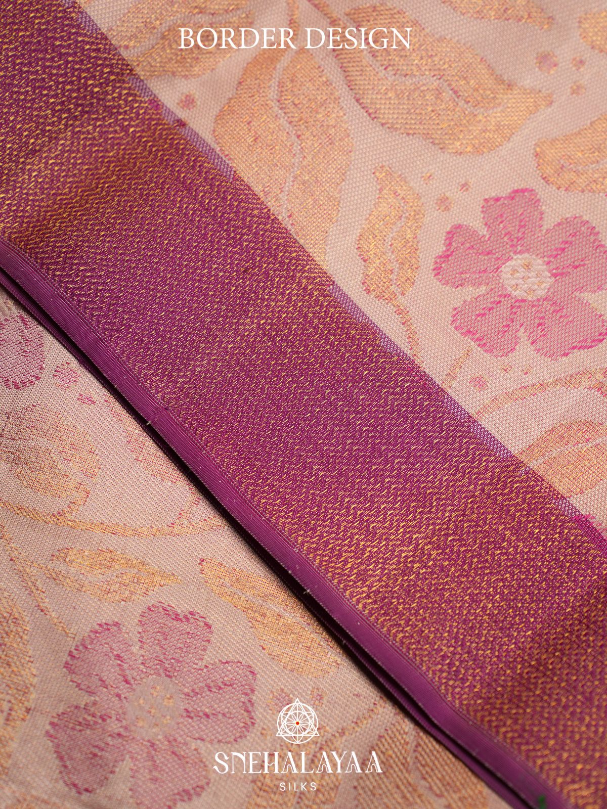Peach Kanjivaram Silk Saree with Floral Zari Weaving and Magenta Zari Border