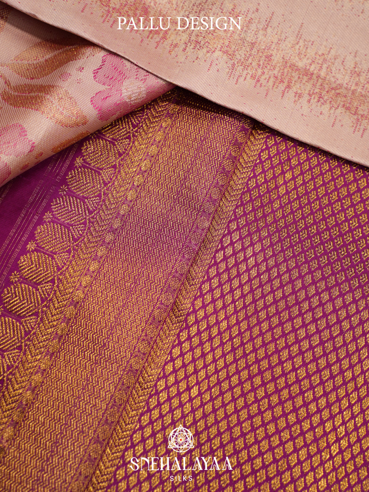 Peach Kanjivaram Silk Saree with Floral Zari Weaving and Magenta Zari Border