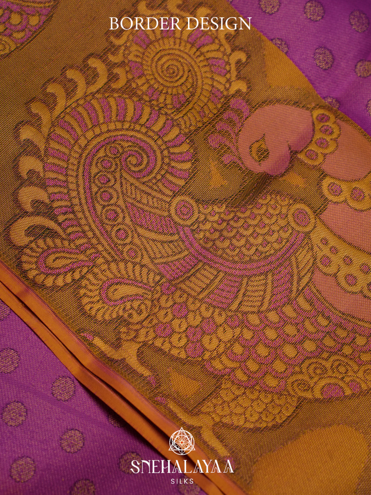Magenta Pink Kanjivaram Silk Saree with Mustard Yellow Peacock Border