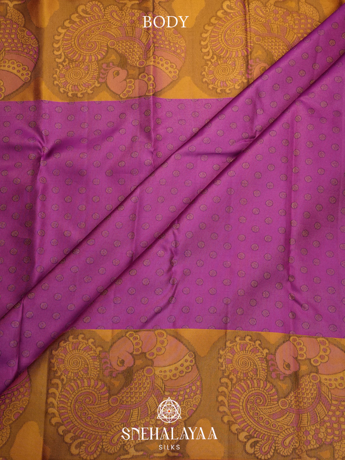 Magenta Pink Kanjivaram Silk Saree with Mustard Yellow Peacock Border
