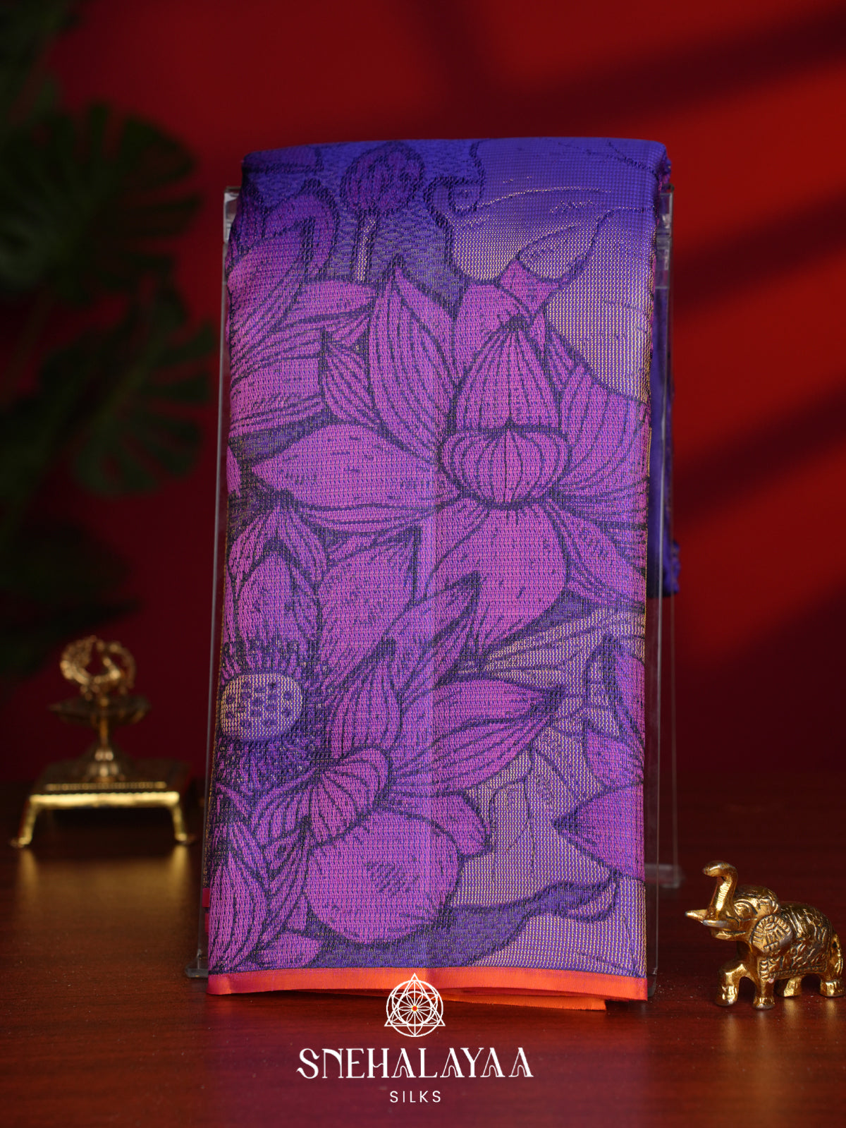 Violet Purple Kanjivaram Silk Saree with Floral Design