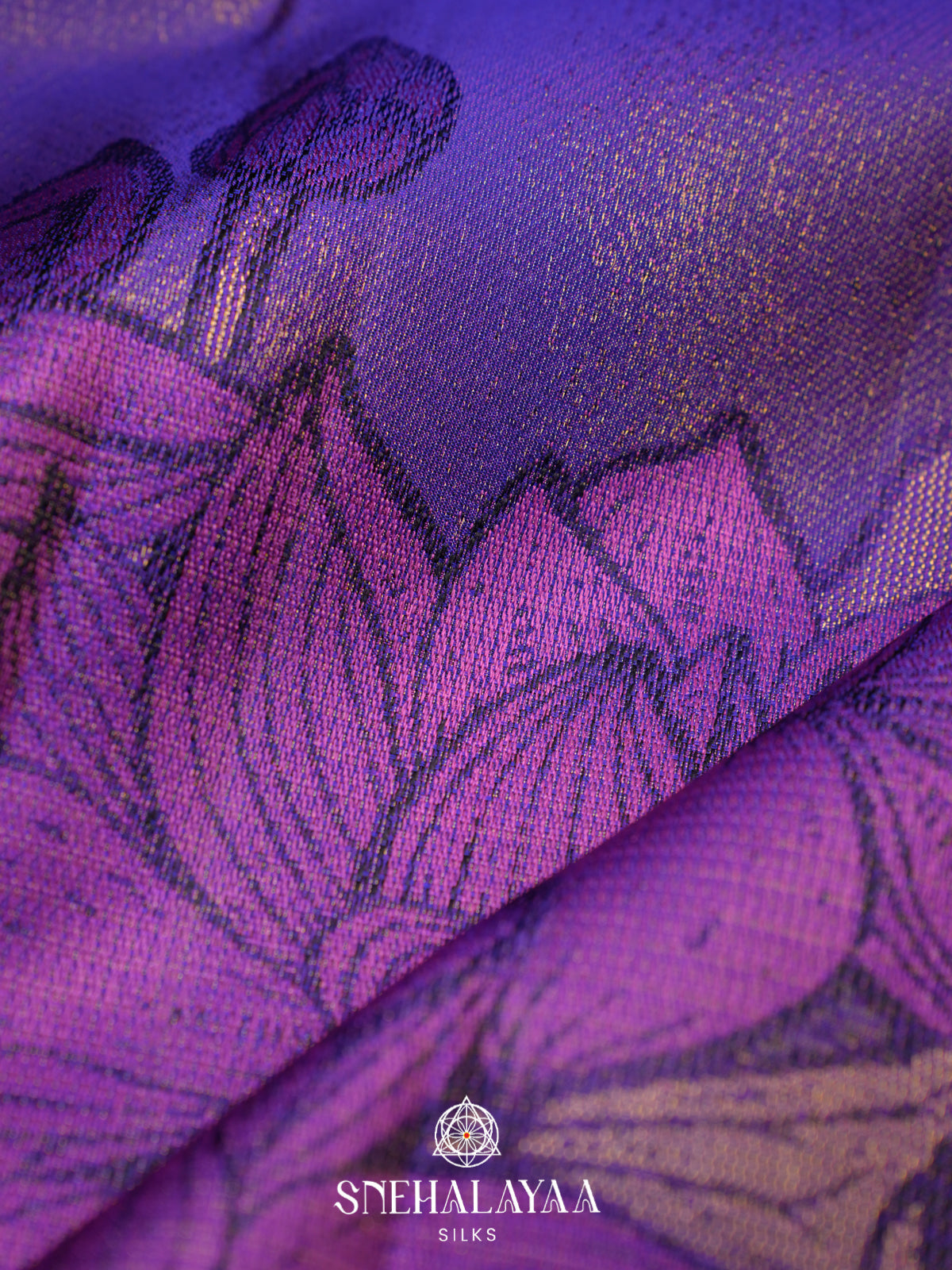 Violet Purple Kanjivaram Silk Saree with Floral Design