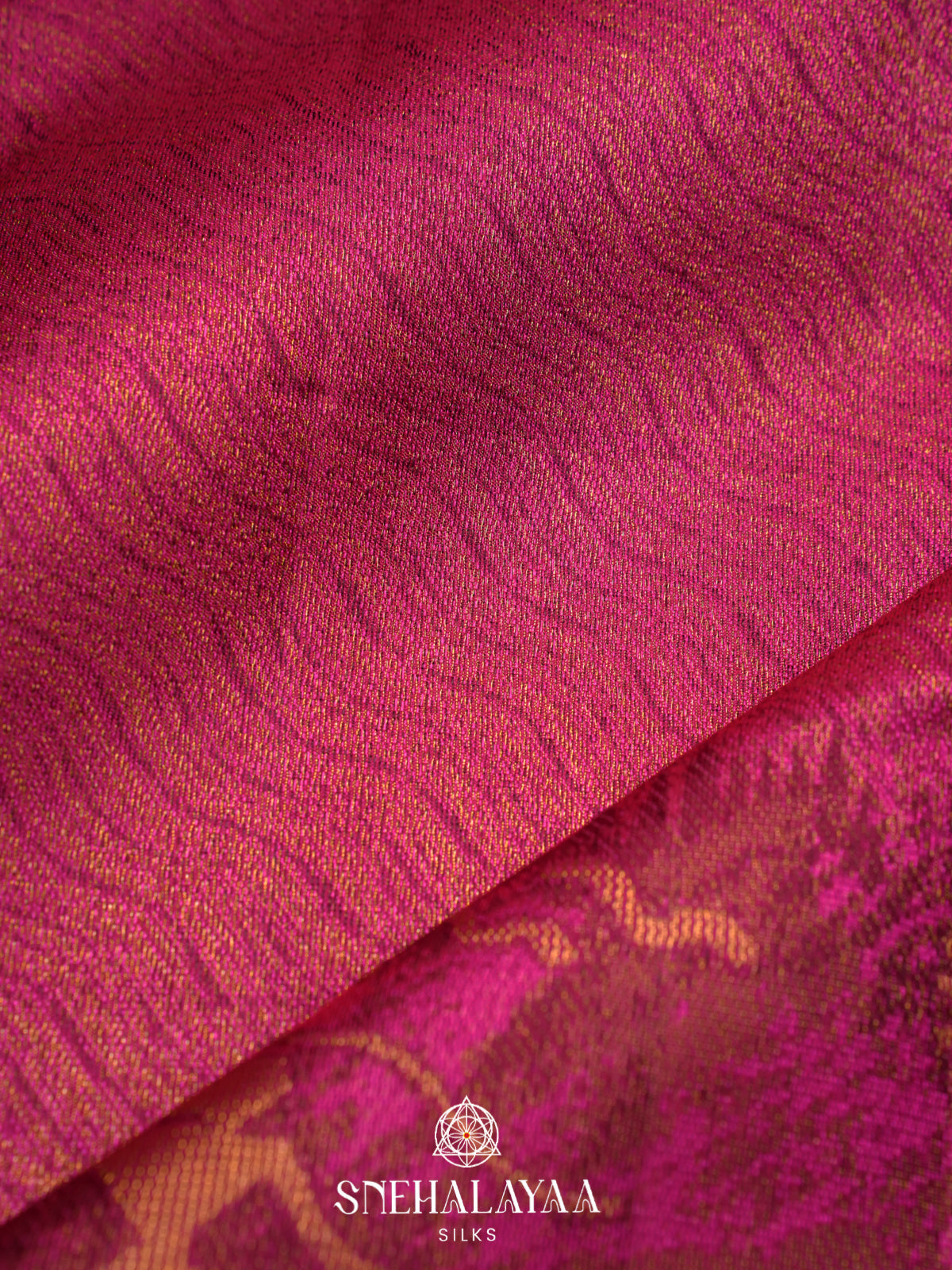 Rani Pink Kanjivaram Silk Saree with Village Themed Zari Border