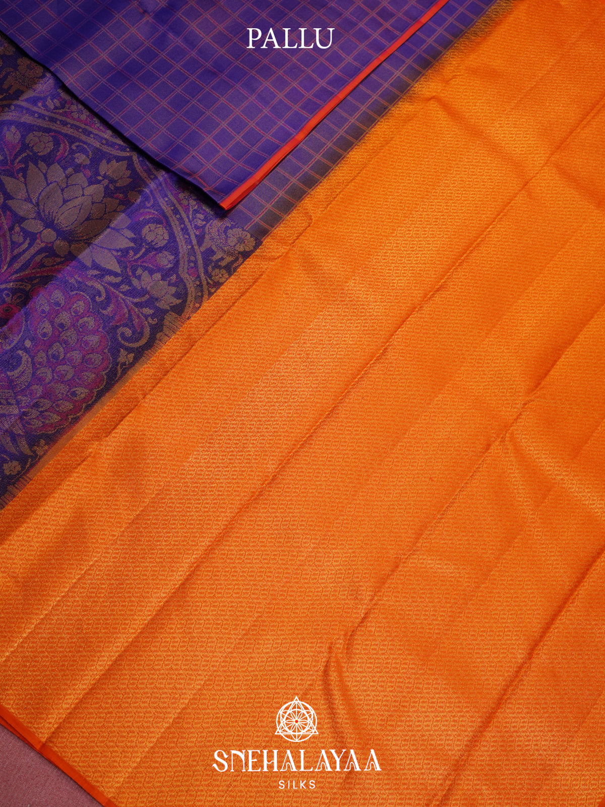Purple Checked Kanjivaram Silk Saree with Peacock Border