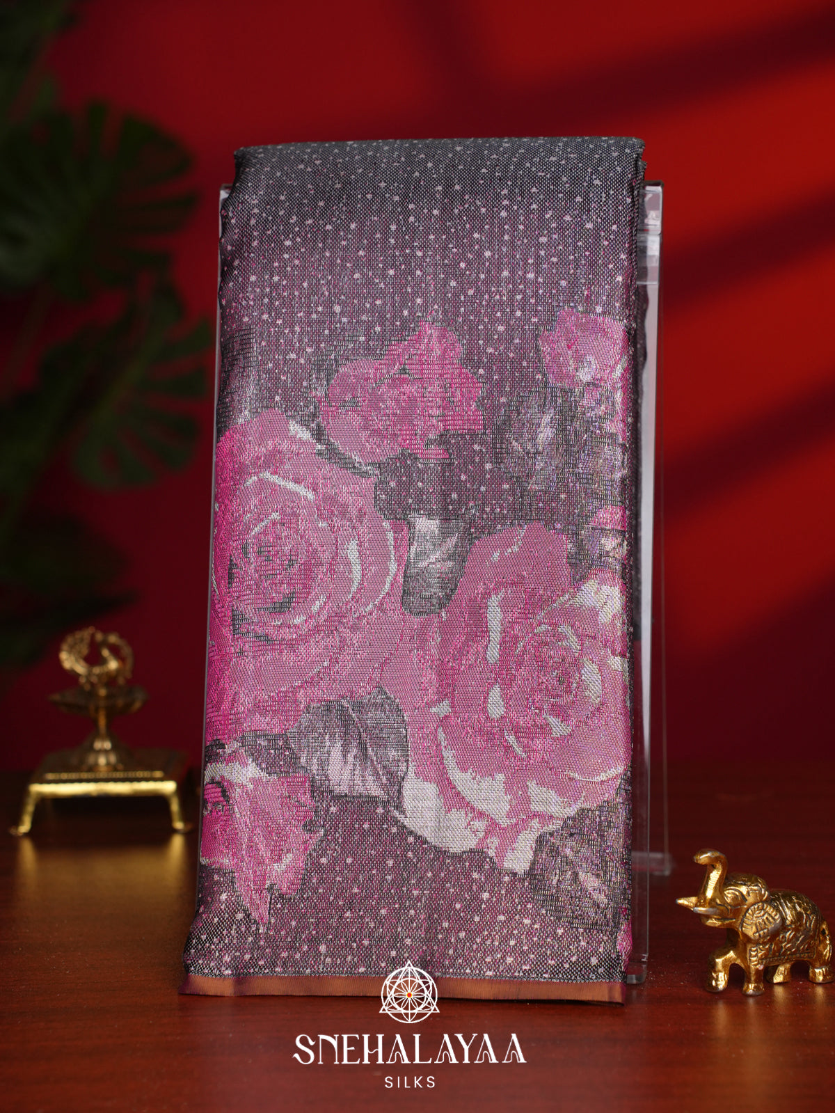 Burgundy Kanjivaram Silk Saree with Floral Border