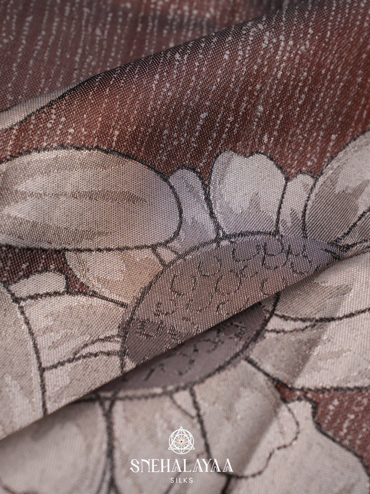 Brown Kanjivaram Silk Saree with Floral Design