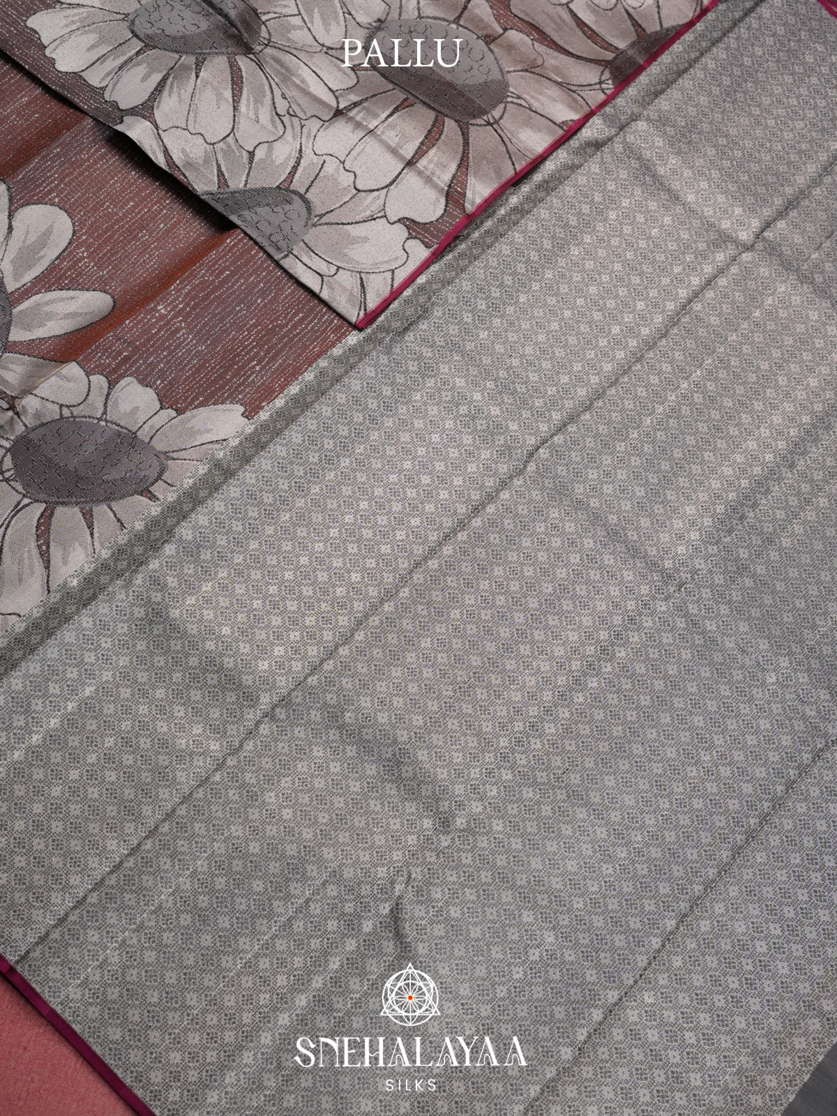 Brown Kanjivaram Silk Saree with Floral Design