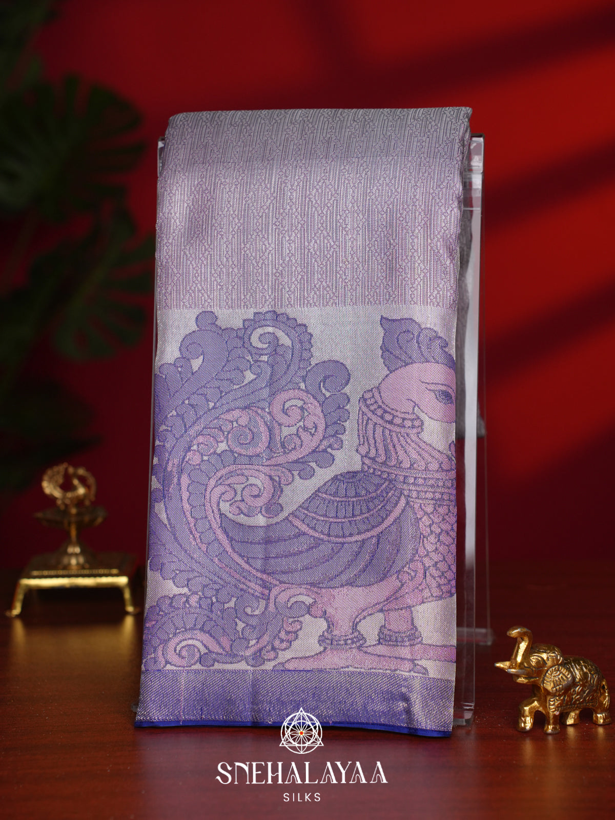 Dusty Mauve Kanjivaram Silk Saree with Peacock Border