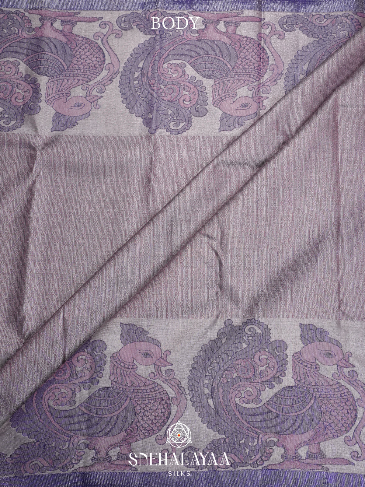 Dusty Mauve Kanjivaram Silk Saree with Peacock Border