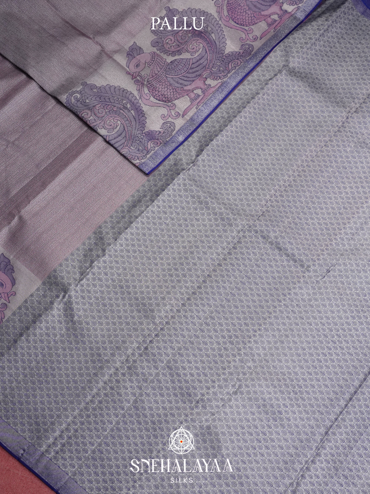 Dusty Mauve Kanjivaram Silk Saree with Peacock Border