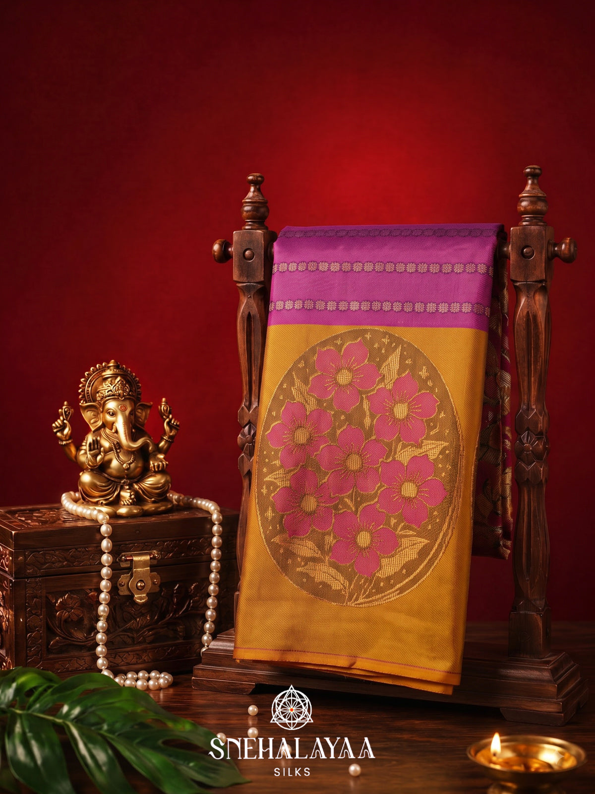 Magenta Kanjivaram Silk Saree with Floral Zari Border