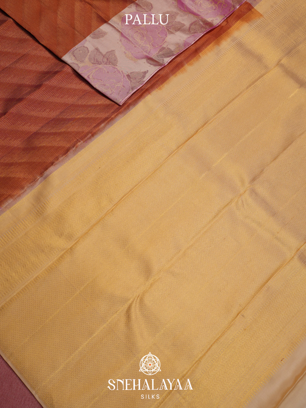 Rust Orange Kanjivaram Silk Saree with Pink Rose Zari Border