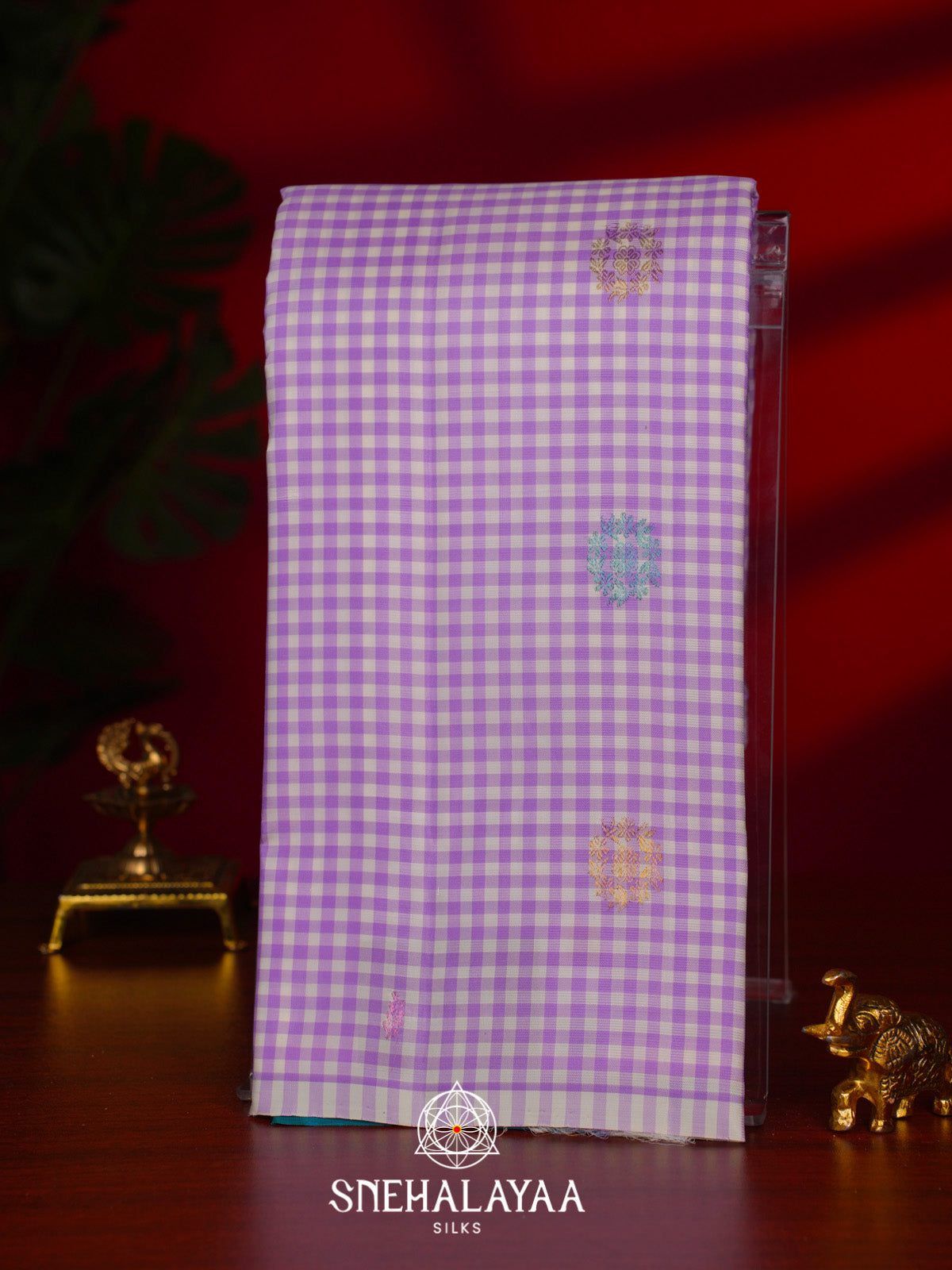 Lilac checks Kanjivaram Silk Saree