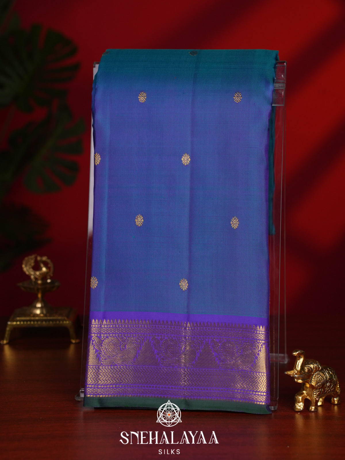 Peacock Blue Kanjivaram Silk Saree