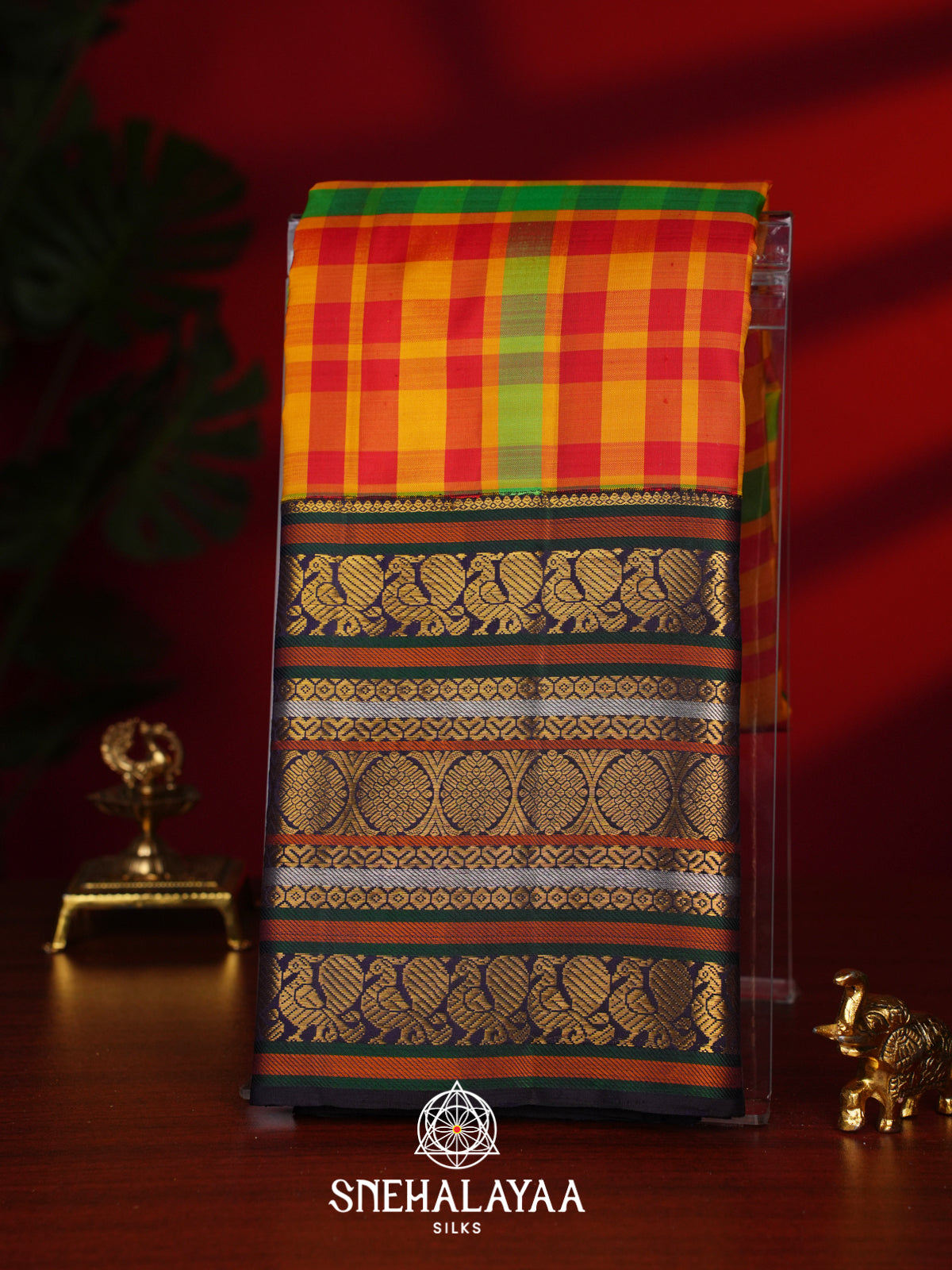 Multicolour Checks Kanjivaram Silk Saree