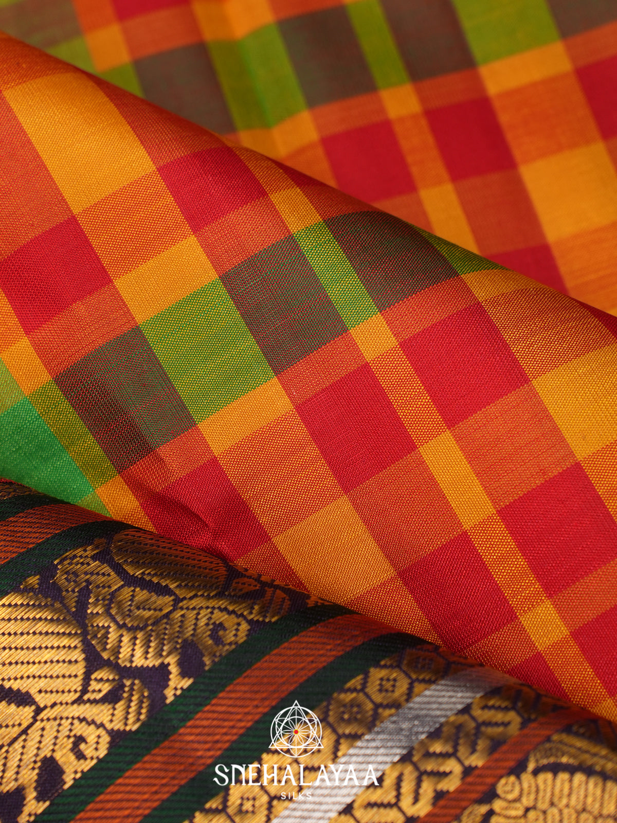 Multicolour Checks Kanjivaram Silk Saree