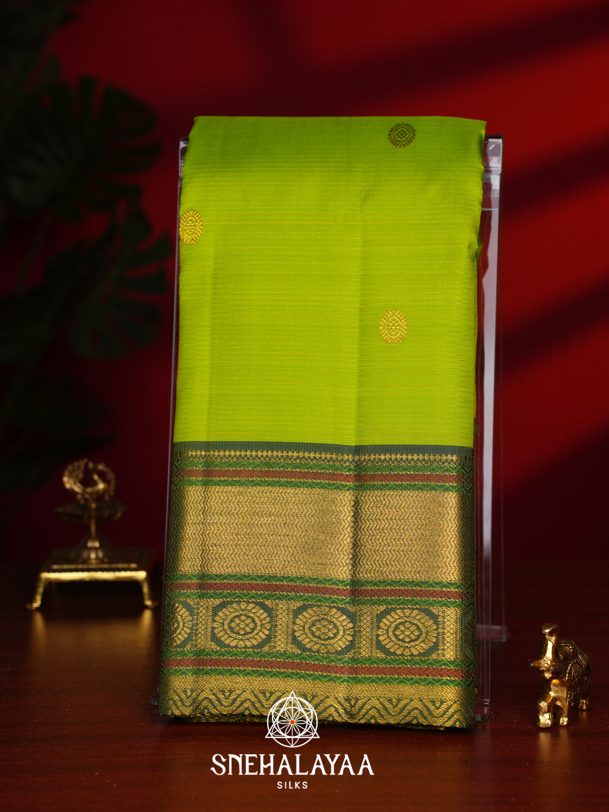 Lime Green Kanjivaram Silk Saree