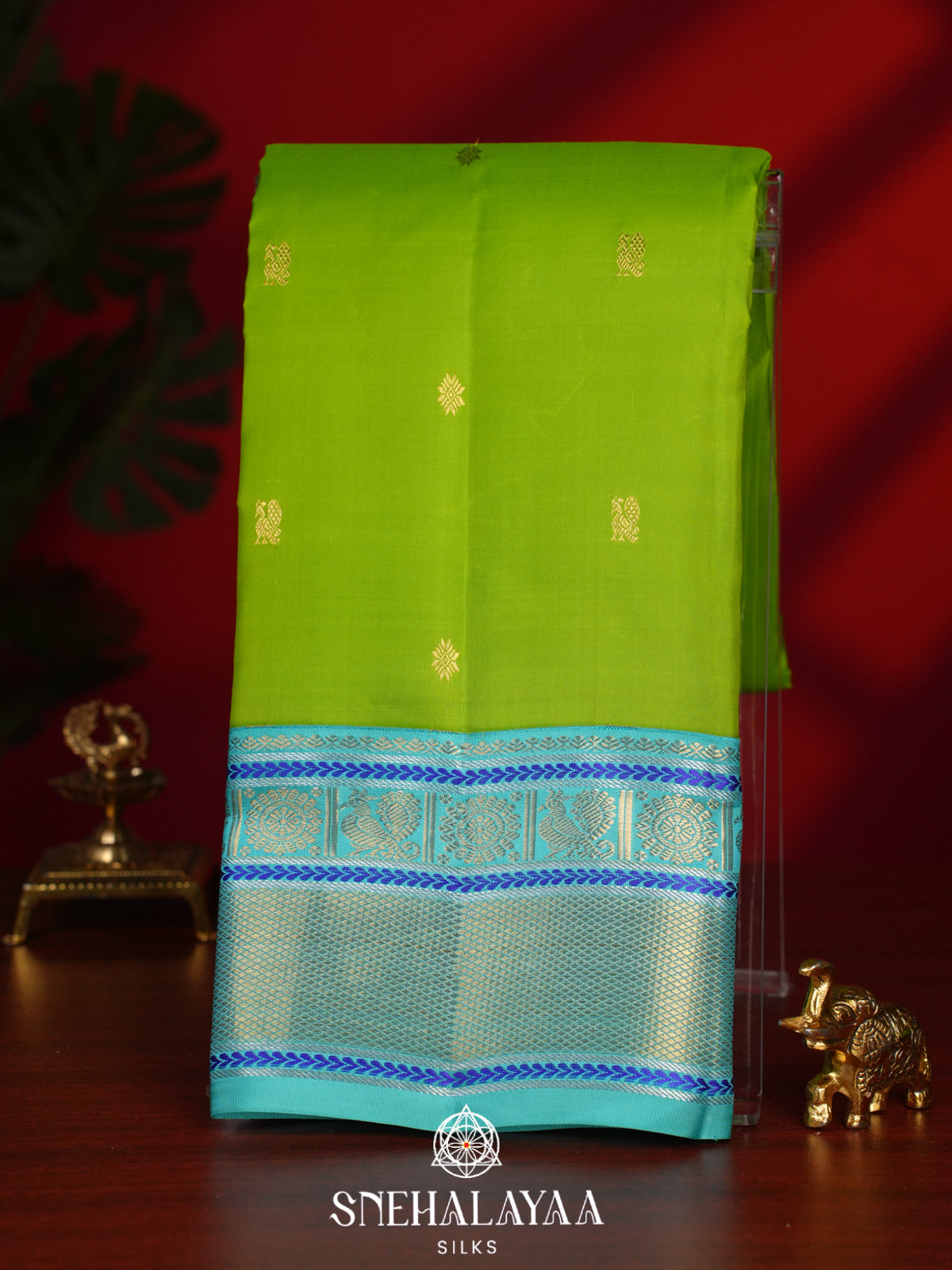 Lime Green Kanjivaram Silk Saree