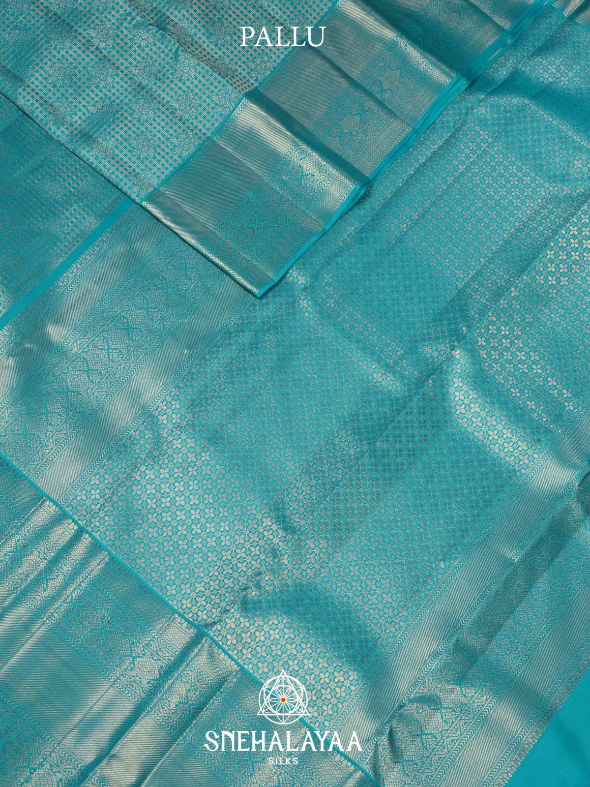 Aqua Blue Kanjivaram Silk Saree